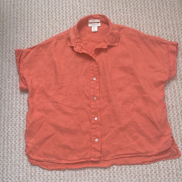 CYNTHIA ROWLEY | 100% Linen Coral Pink Shirt Size Small - Picture 8 of 8